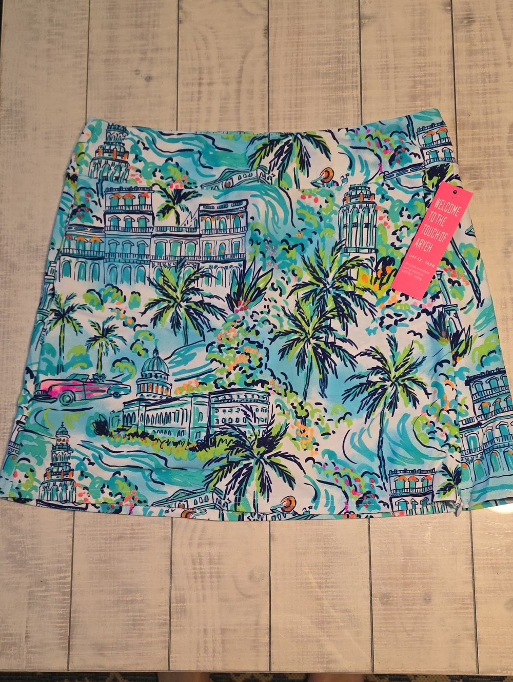 Aryeh Tropical Print Blue Palm Skort With Pockets Made With UPF 50+ Yarn